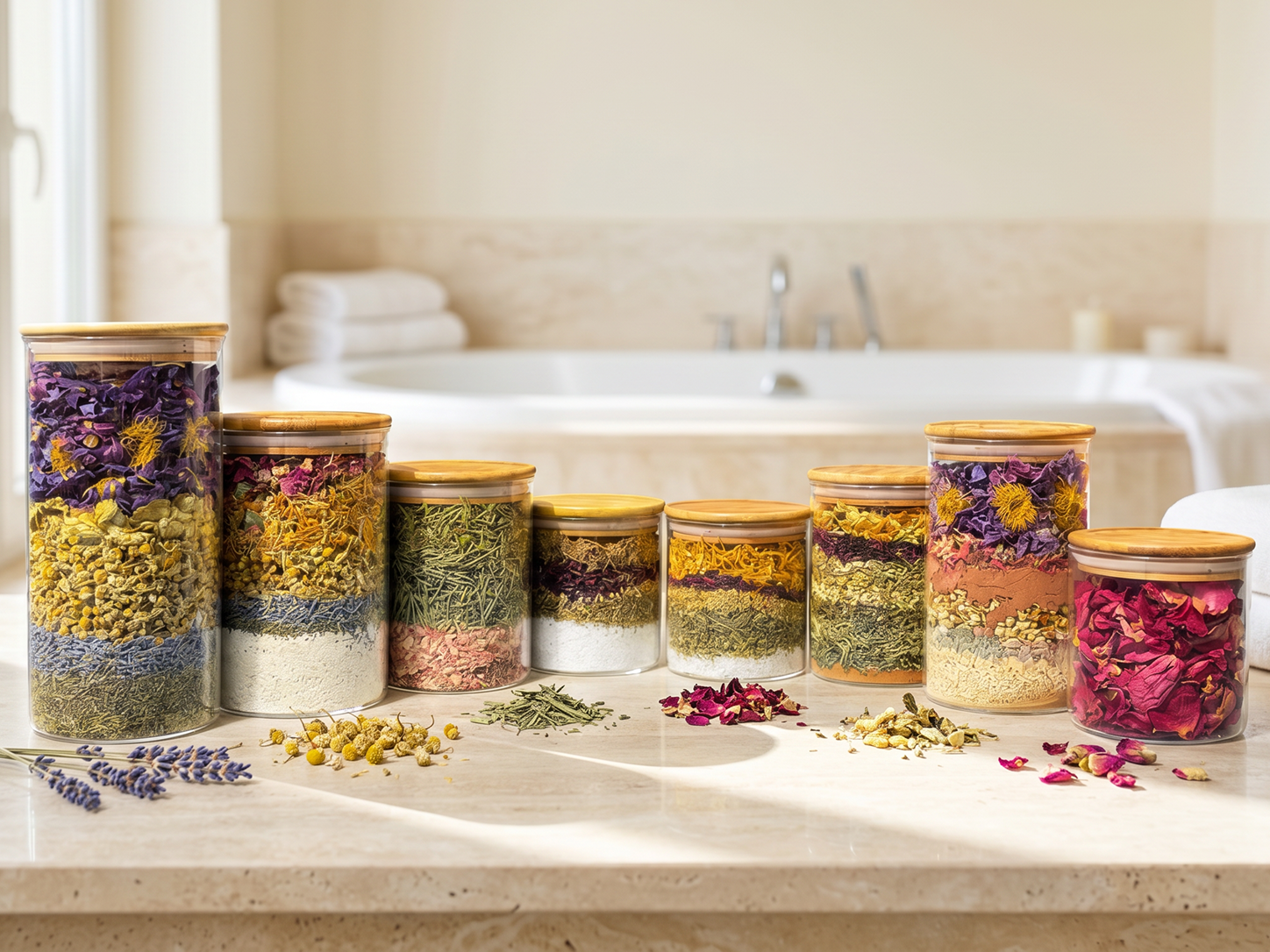 jars with layered herbs 